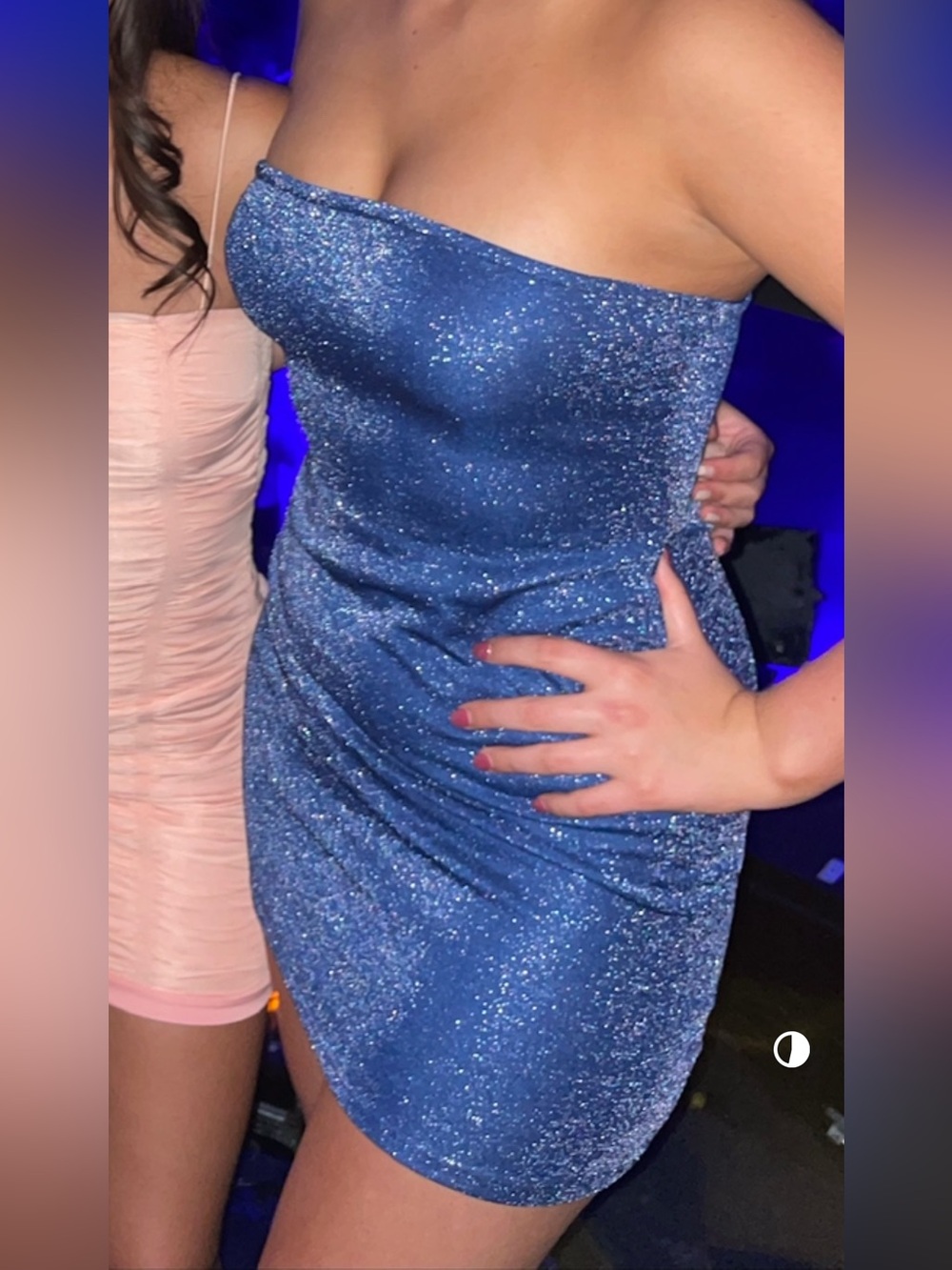superdown Strapless Sparkle Mini Dress in Shimmer Blue